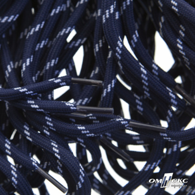 Шнурки #107-19, круглые 130 см, двухцветные цв.тём.синий/белый - купить в Новокузнецке. Цена: 22.14 руб.