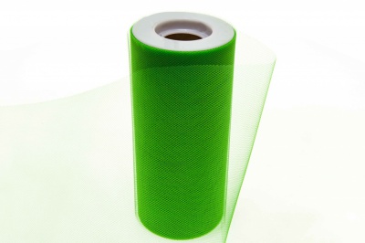 Фатин в шпульках 16-146, 10 гр/м2, шир. 15 см (в нам. 25+/-1 м), цвет зелёный - купить в Новокузнецке. Цена: 100.69 руб.
