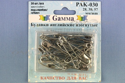 Булавки английские РАК-030 изогнутые, ассорти в блистере 30 шт.  - купить в Новокузнецке. Цена: 249.83 руб.
