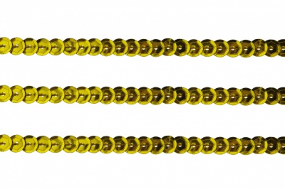 Пайетки "ОмТекс" на нитях, SILVER-BASE, 6 мм С / упак.73+/-1м, цв. А-1 - т.золото - купить в Новокузнецке. Цена: 468.37 руб.