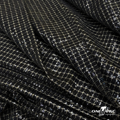 Ткань костюмная с пайетками, 100%полиэстр, 460+/-10 гр/м2, 150см #309 - цв. чёрный - купить в Новокузнецке. Цена 1 203.93 руб.