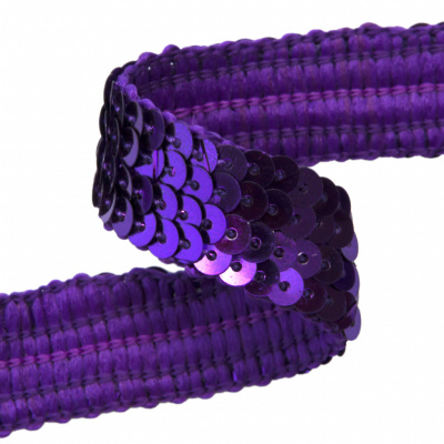 Тесьма с пайетками 12, шир. 20 мм/уп. 25+/-1 м, цвет фиолет - купить в Новокузнецке. Цена: 778.19 руб.
