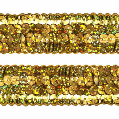 Тесьма с пайетками D16, шир. 20 мм/уп. 25+/-1 м, цвет золото - купить в Новокузнецке. Цена: 778.19 руб.